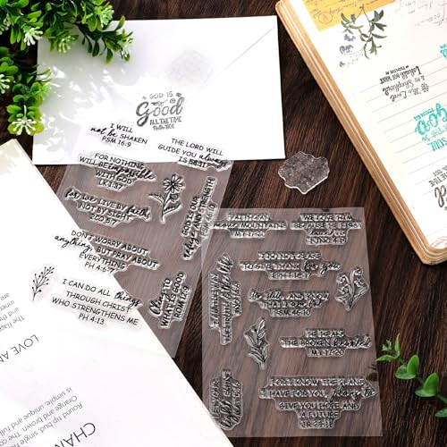 4 Sheet Bible Verse Words Clear Stamps Christian God Jesus Silicone Transparent Stamps Border Stamp Cards for DIY Craft Card Making Scrapbooking Embossing Album Decor (4 Count)