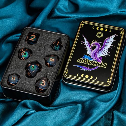 DND Dragons Eye Dice Liquid Core Blue Green Resin Sharp Edged Dice Set with Gift Box