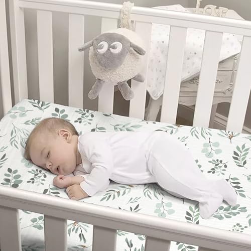 Organic Crib Sheets Fitted Crib Mattress Sheet 2 Pack 52x28 Inches 100% Muslin Cotton for Baby Girls & Boys (2 Count)