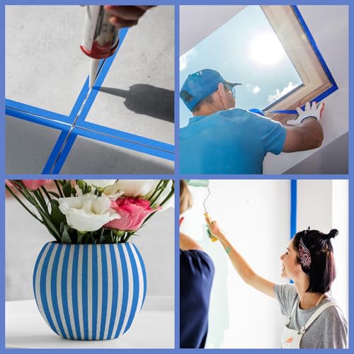18Rolls Painters Tape 2 Inch Wide Bulk Blue Painters Tape for Wall Painting (18 Count)