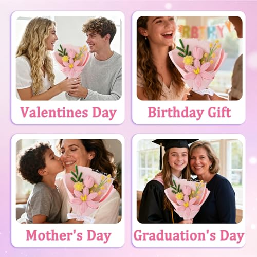 Hand Woven Flower Bouquet Finished(1pcs) for Women Girlfriend Birthday Gift Wedding Decoration Crochet Artificial Flower