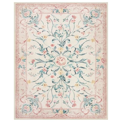 Pink Floral 8x10 Washable Rug for Living Room (11520 sq in)