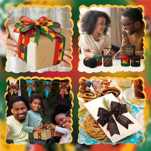 12 Rolls Black History Month Ribbons 2 Inch x 60 Yards Wired Edge Fabric Ribbons Craft Assortment Black History Month Themed Pattern Wrapping Crafts for DIY Gift Hair Sewing Wreath 12 Styles (12 Count)