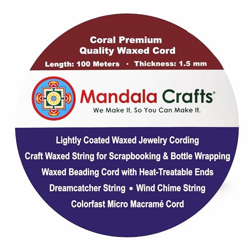 Coral Cotton Waxed Cord for Jewelry Making (327 Foot)