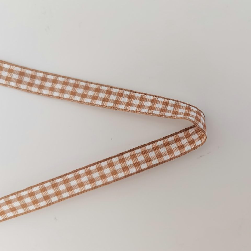 Khaki and White Woven Edge Plaid Ribbon 100% Polyester Gingham Ribbon 25 Yards Each Roll (75 Foot)
