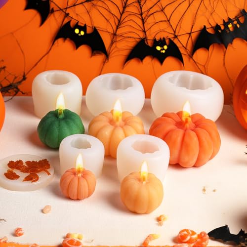 6 pcs Large Halloween Pumpkin Maple Leaf Silicone Candle Mold (6 Count)
