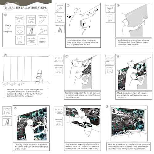 Black and White Art Graffiti Wallpaper wall murals for Bathroom 136"x96"
