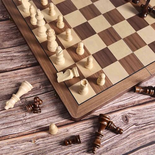 15" Wooden Chess Set with Magnetic Pieces