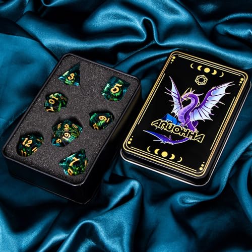 DND Resin Dice Dragon Eye Dice Liquid Core Red Sharp Edged Dice Set with Gift Box
