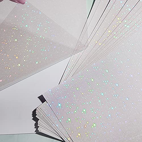 36 Sheets Holographic Sticker Paper A4 Vinyl Holographic Laminate Sheets Self Adhesive Waterproof Transparent Film (36 Count)
