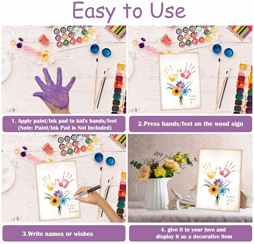 Flower Bouquet Handprint Art Keepsake Making Wooden Sign with Stand 9x12"
