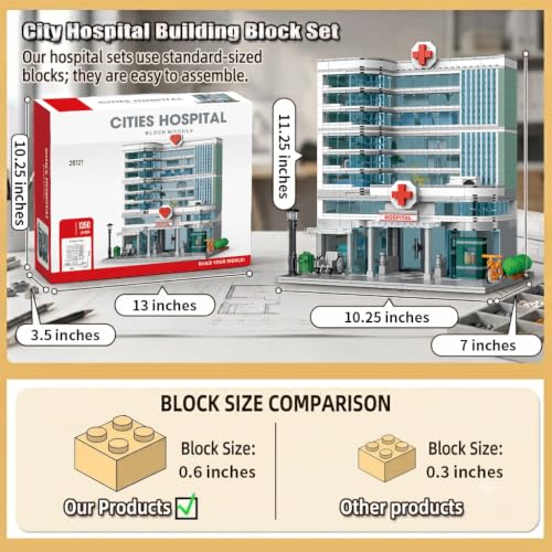 City Hospital Building Set Compatible with Lego 1350pc LED Lighting (1350 Count)