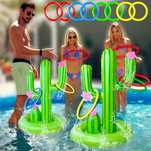 2 Pack Inflatable Luau Cactus Pool Ring Toss Game Set (10 Count)