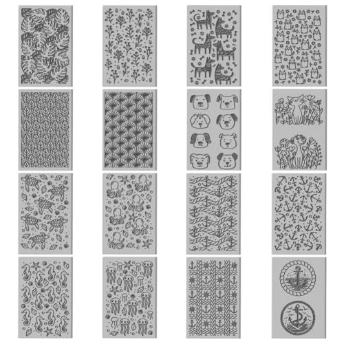 16 Sheets Animal and Plant Clay Texture Mat Ocean Polymer Clay Texture Sheets DIY Tools for Pottery Earring Jewelry Making Stamp Engraving Machines