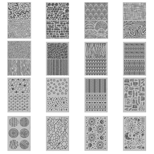 16 Sheets 16 Styles Natural Knitted Texture Polymer Clay Texture Mat Sun Moon Stars Modeling Pattern Pad Bohemian Texture Sheets for Polymer Clay Making Earrings Jewerly Tools