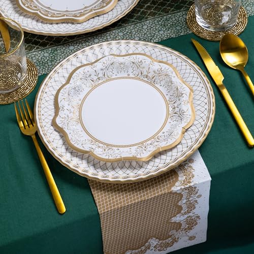 24 x Gold Disposable Paper Party Plates in 3 Styles (24 Count)