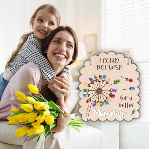 DIY Mothers Day Fingerprints Dandelion Craft Hanging Sign for New Mom Mama