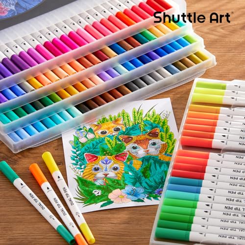 120 Colors Dual Tip Brush Marker Pens with 1 Coloring Book (120 Count)