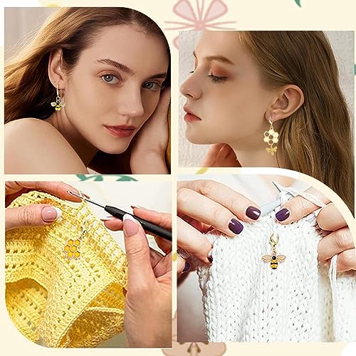 1 Box 12Pcs Bee Charms Knitting Stitch Markers Cute Removable Clip on Bracelets Charm Daisy Flowers Charms Lobster Claw Clasps Crochet Stitch Markers for DIY Knitting and Crocheting Sewing