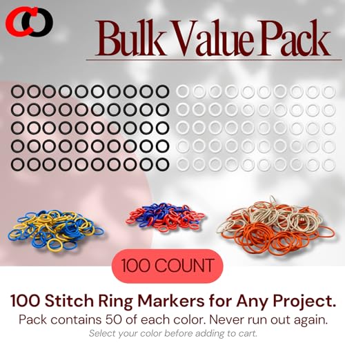 100 Pack) Soft Stitch Ring Markers for Knitting and Crochet - Flexible, Snag-Free Rubber Stitch Markers (Medium Size for Needle Sizes 9-15, Blue & Yellow)