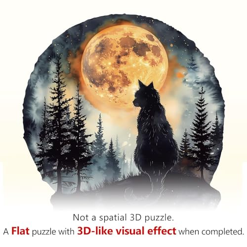 Moon Night Black Cat Puzzles Adults Gifts for Women Men Wooden 195 Pieces 11.4x10.6in