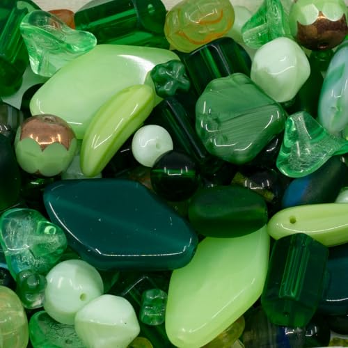 1.4oz (40g) Variative Mix of Pressed Czech Glass Beads, Green