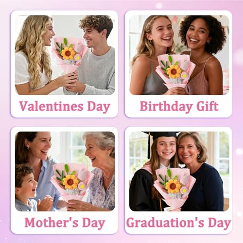 Hand Woven Flower Bouquet Finished(1pcs) for Mother Girlfriend Birthday Gift Wedding Decoration Crochet Artificial Flower