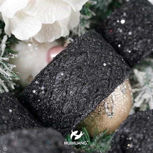 Glitter Black Diamond Wired Christmas Ribbon 2.5 inch x 10 Yards (30 Foot)