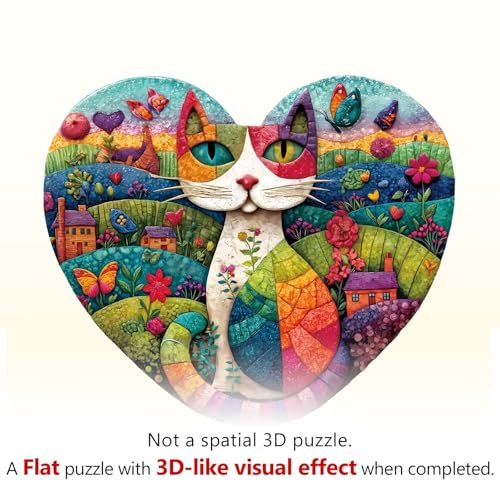 Mosaic Meadow Cat Puzzles Adults Gifts for Women Men Wooden 90 Pieces 8.5 x 7.2in