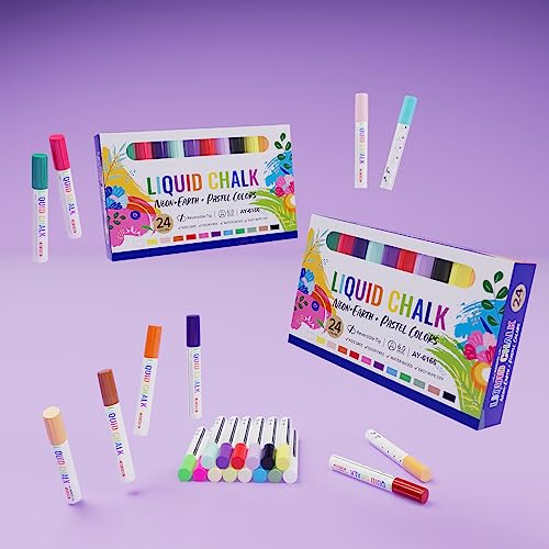 Chalk Markers 24 Vibrant Color Set for Blackboard & Glass Surfaces Washable (24 Count)