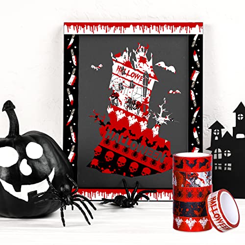 12 Rolls Halloween Bloody Washi Tapes Blood Spatter Spooky Bloodstain Skull Ghost Masking Tapes 15mm Scary Bloody Washi Tape Set for Scrapbook Journal DIY Craft Gift Wrapping (12 Count)