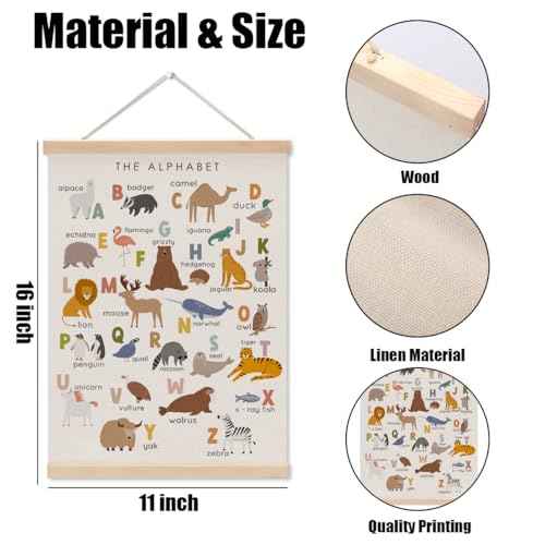 Cute Animal Number Chart Alphabet Poster Hanger