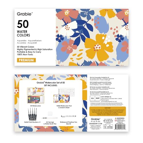 Set of 50 Color Premium Watercolor Paint Set with Detail Brushes (15.5205 Ounce)