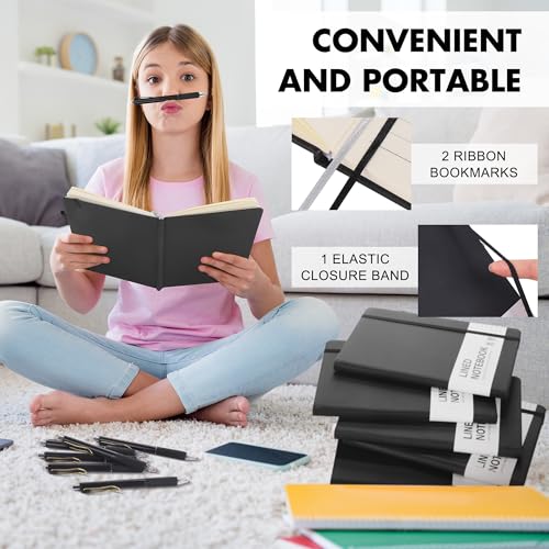 12 Set Lined Notebook Journals with Pens A5 Notebooks 100 GSM College Ruled Hardcover Notebook PU Leather Notepad with Pen Holder for Office School
