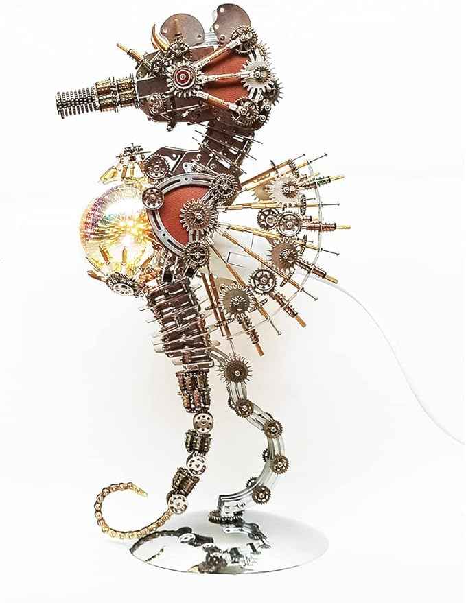 Meatalkitor 3D Puzzle Steampunk Seahorse Lamp - 2100PCS Metal Mechanical Model Kit with 16 Color Planet Light - Perfect Room Decor and Gift Choice (Firework LAMP)