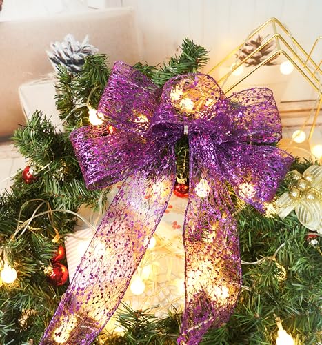 Sparkling Glitter Mesh Wired Ribbon 2.5" x 20 Yards Purple for Christmas Home Decor Bow Gift Wrapping DIY Crafts Wreath (60 Foot)