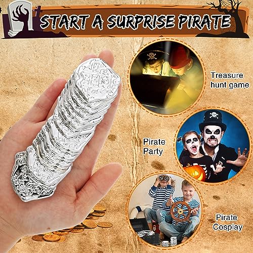 100 Pcs Silver Plastic Pirate Coins for Treasure Chest Party Favors (100 Count)