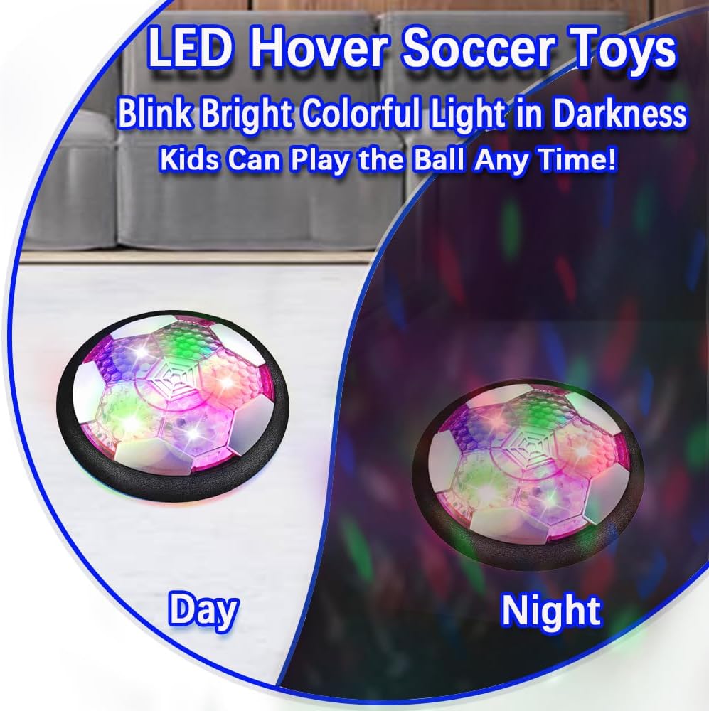 VNVDFLM Hover Soccer Ball Toys for Boys, LED Light Soccer Balls with Soft Foam Bumpers, Indoor Outdoor Air Floating Hover Ball Football Game Kids Gifts Toys for Age 3-12 Year Old Boys Girls(Purple