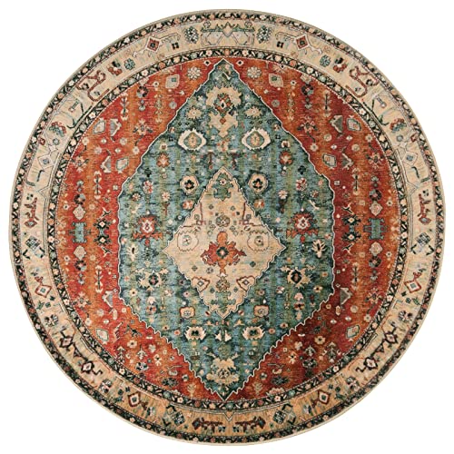 Boho Tribal Round Rug 4ft Washable Bedroom Round Area Rugs for Entryway
