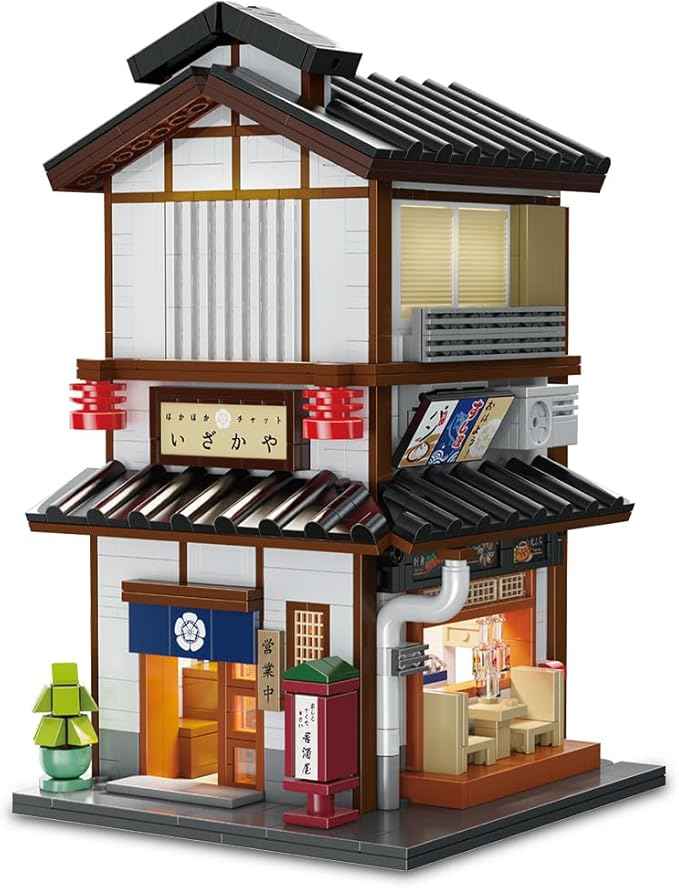 CaDA Master C66019W Japanese Style Yakitori Izakaya House Building Set,City Street Brick Kit with Lights, 1195PCS Modular House Idea Collect Gift for Adults