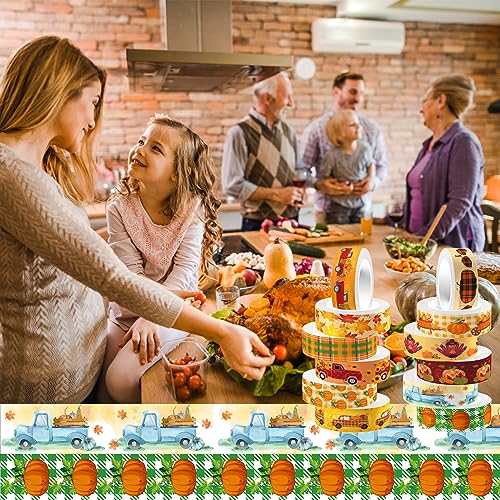 12 Pcs Thanksgiving Print Masking Tape Fall Maple Leaf Washi Tape Pumpkin Pattern Decorative Paper Sticker for Fall Party Holiday Scrapbook DIY Craft Gift Wrapping Handbook Sticker (12 Count)