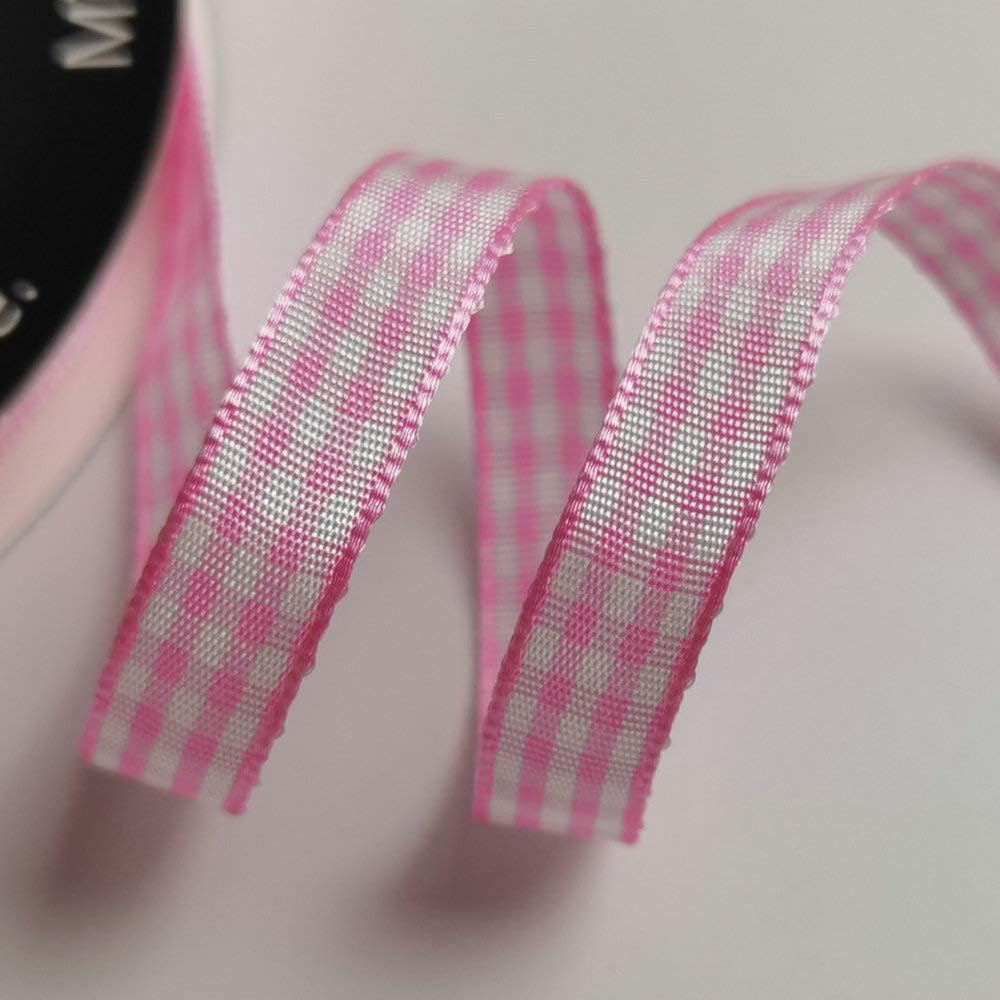Pink Gingham Plaid Checked Ribbon 25 Yards Each Roll 100% Polyester (3/8",Pink) - Crafty Corner