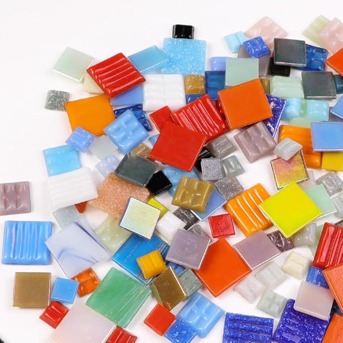 2cm (3/4") Square Vitreous Glass Mosaic Tiles for Crafts Bulk, 1 LB Colorful Mix Quartz Glass Tiles for DIY Art Crafts Kit Adult Kids and Home Deco (1cm,1.5 & 2cm Mix)