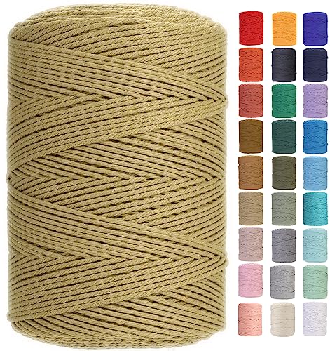 Macrame Cord 3mm x 546yards Natural Macrame Cotton Rope Colored Macrame Rope Soft Cotton Cord Macrame Supplies Craft Rope Macrame Yarn for Plant Hanger Wall Hanger Dreamcatcher (1640.4199 Foot)