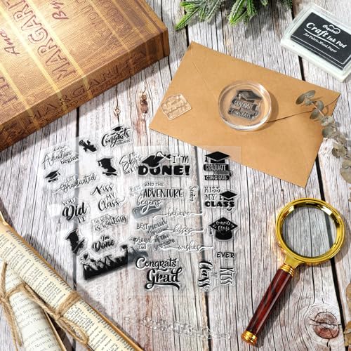 4 Sheet 2026 Graduation Words Clear Stamps Congrats Grad Cap Silicone Transparent Stamps Border Stamp Cards for DIY Craft Card Making Scrapbooking Embossing Album Decor (4 Count)