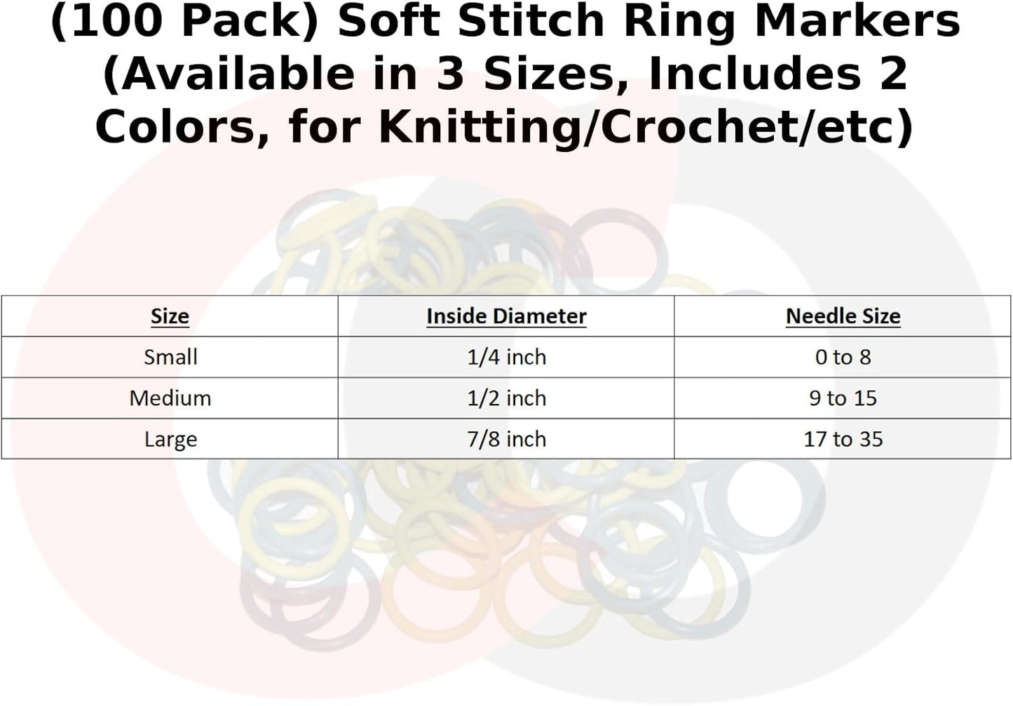 (100 Pack) Soft Stitch Ring Markers, Orange & Yellow (Small Size for Needle Sizes 0-8, for Knitting/Crochet/etc)