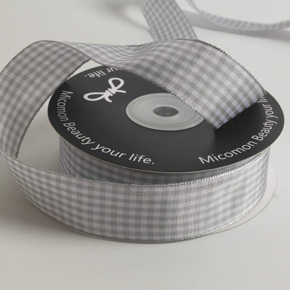 Gingham Ribbon - 25 Yards Each Roll, 100% Polyester (1", Gray Gingham) - Crafty Corner