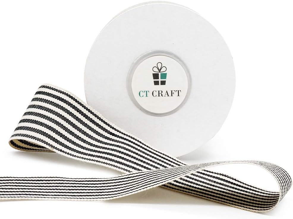 CT CRAFT LLC Ivory Cotton Black Stripes Ribbon 1.5" x 10 Yards for Home Décor Gift Present Wrapping DIY Crafts Birthday Wedding Bouquet Christmas - Crafty Corner