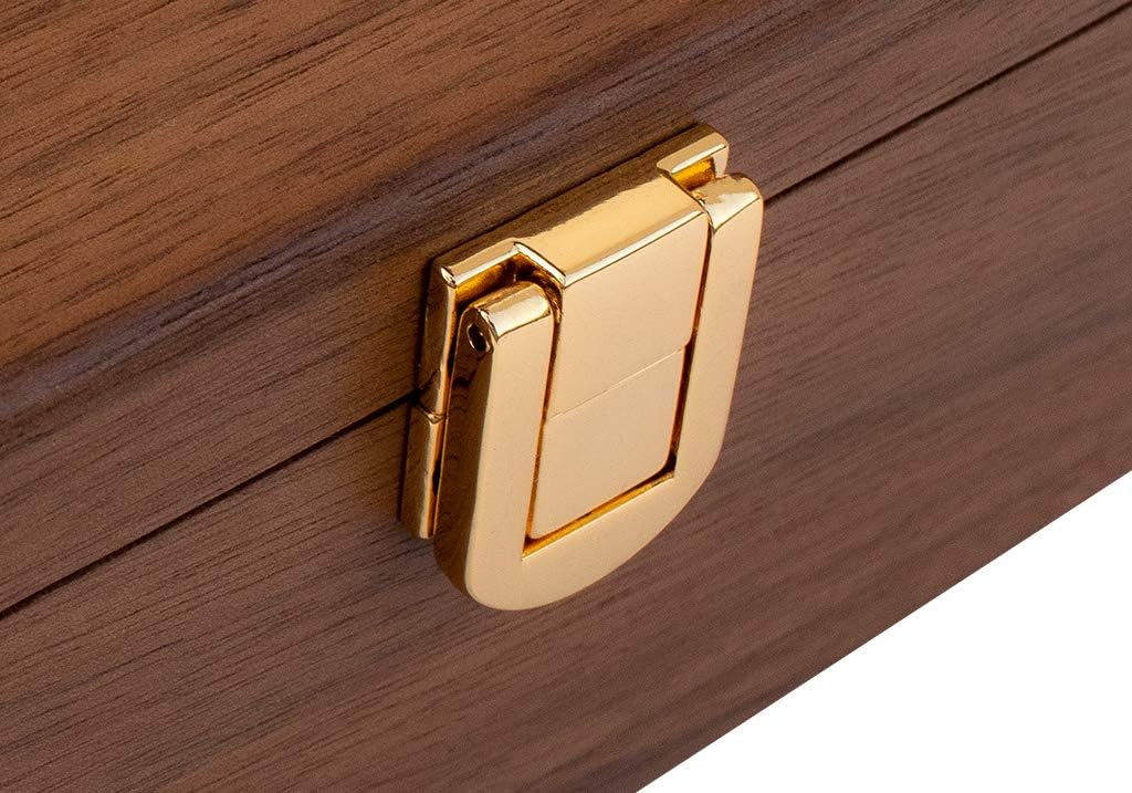 Alex Cramer Le Club Luxury Domino Set with USA-Made Handcrafted Walnut Case and Cribbage Top - 28 Tournament Quality Indestructible Spinner Dominoes. Gold & Nickel pegs