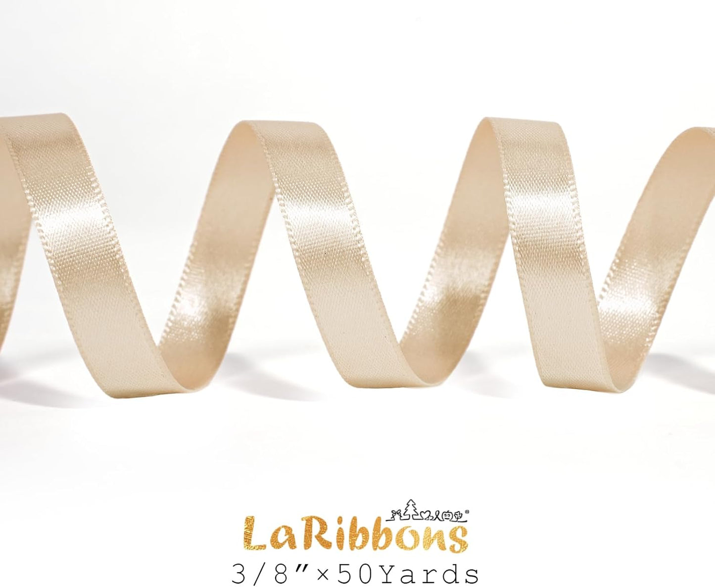 LaRibbons Nude Satin Ribbon 3/8 Inch 50 Yards Thin Luxury Double Faced Ivory Silk Ribbon for Flower Bouquet Crafts Gift Wrapping Wedding Bow Christmas Decoration - Crafty Corner